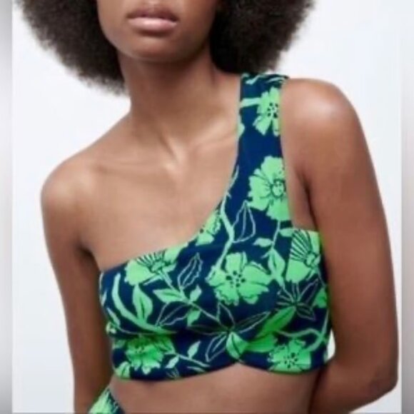 Zara Floral Print One Shoulder Top - Picture 1 of 6